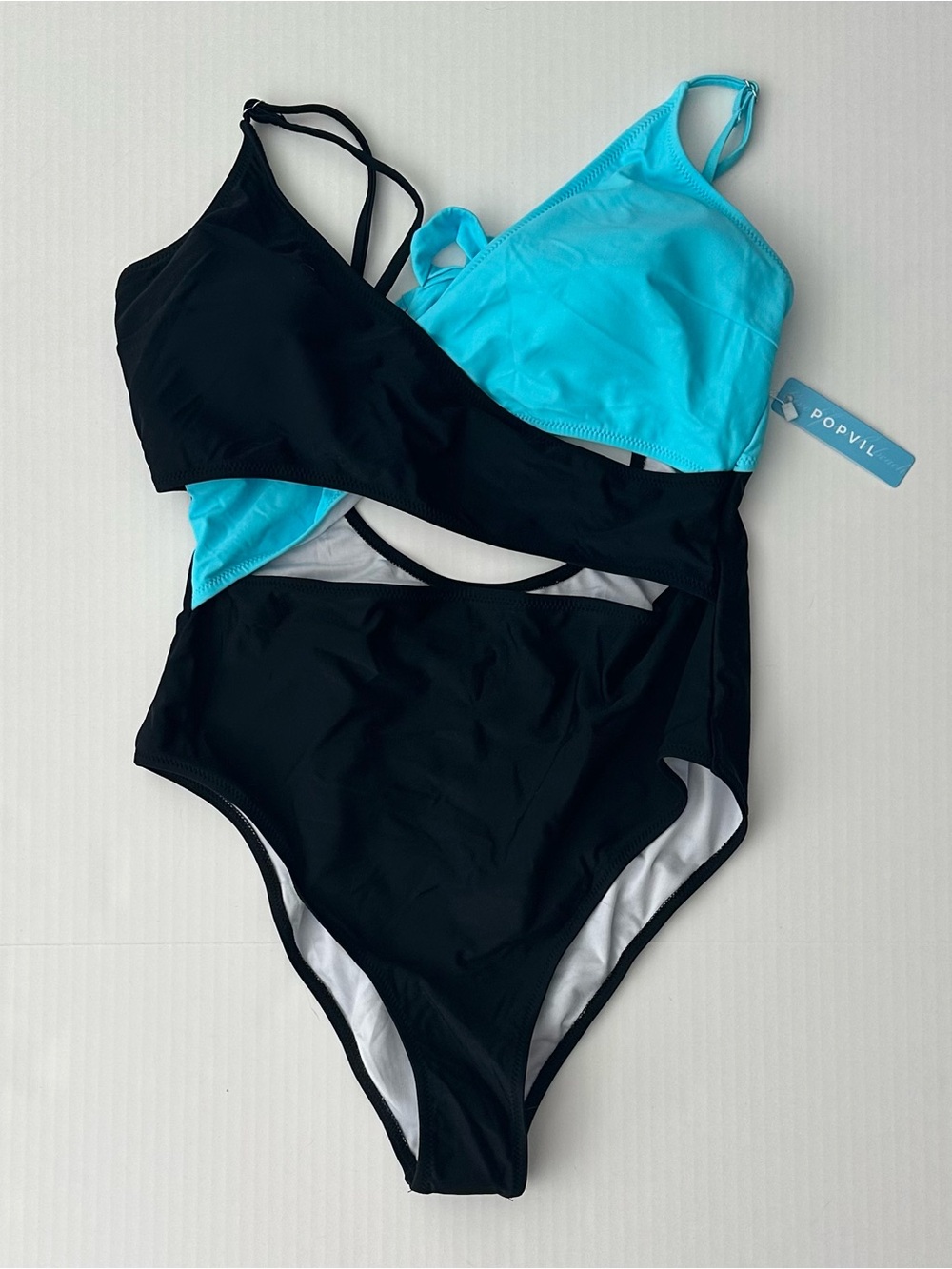 Popvil Black & Aqua Cutout One-Piece Swimsuit with Adjustable Straps